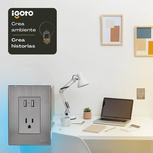 Placa Armada Con 2 Mecanismos De Toma Usb Y 1 Contacto Color Plata