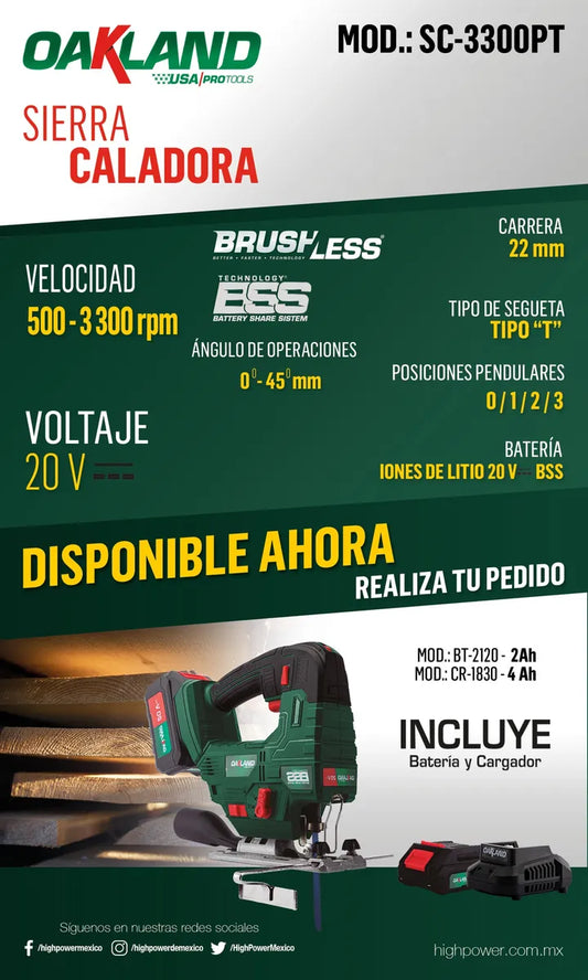 Sierra Caladora Inalámbrica Oakland 20v Cargador Y Batería