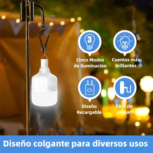 Lampara Led De Emergencia Portatil 24wts Con Bateria Recargable Y Gancho Luz Blanco Frío