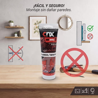 Adhesivo de Montaje Tipo "No Más Clavos" CNX Blanco en Tubo 150 ml (Sustituto de Clavos y Tornillos)