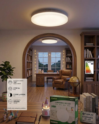 Lampara Plafón LED Redondo 36W Tianlai Luz Fría 2700 Lúmenes