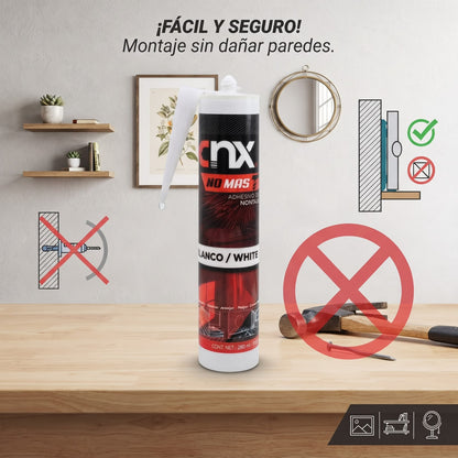 Adhesivo de Montaje CNX "No Más Clavos" Blanco de 280 ml / 385 g (Sustituto de Clavos y Tornillos)