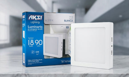 Luminario LED de Sobreponer AKSI - Cuadrado, 18W, Luz Blanca Fría