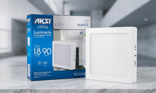 Luminario LED de Sobreponer AKSI - Cuadrado, 18W, Luz Blanca Fría