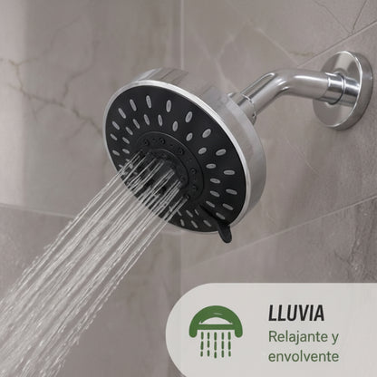 Brazo y Regadera de Lujo  5" con 5 Funciones - Acabado Cromado