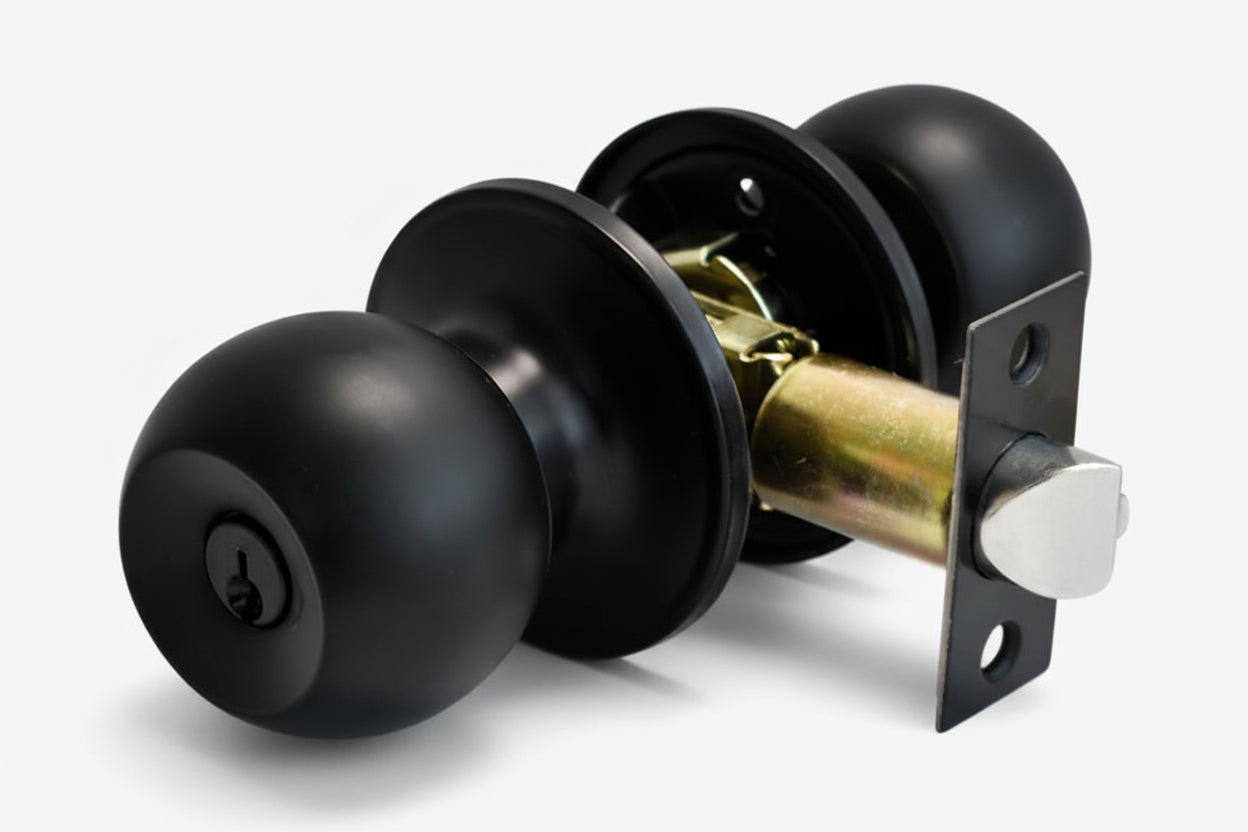 Cerradura  de Perilla Negro Mate para Recámara + Llaves