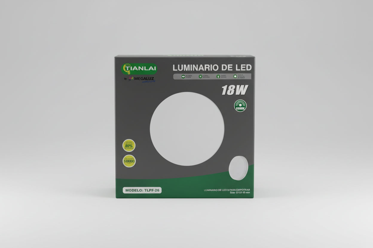 Lámpara Panel LED Redondo Empotrar 18W Tianlai Luz Fría 6500K