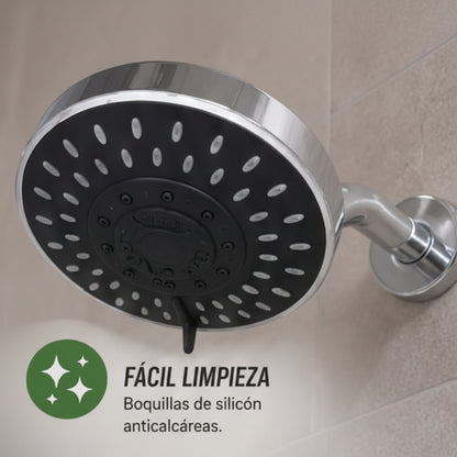 Brazo y Regadera de Lujo  5" con 5 Funciones - Acabado Cromado
