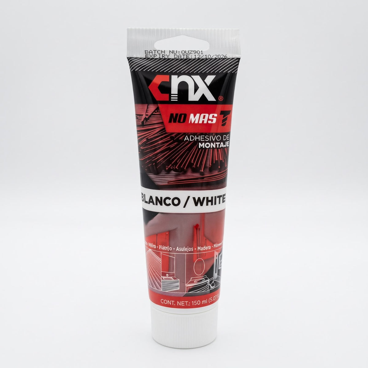 Adhesivo de Montaje Tipo "No Más Clavos" CNX Blanco en Tubo 150 ml (Sustituto de Clavos y Tornillos)