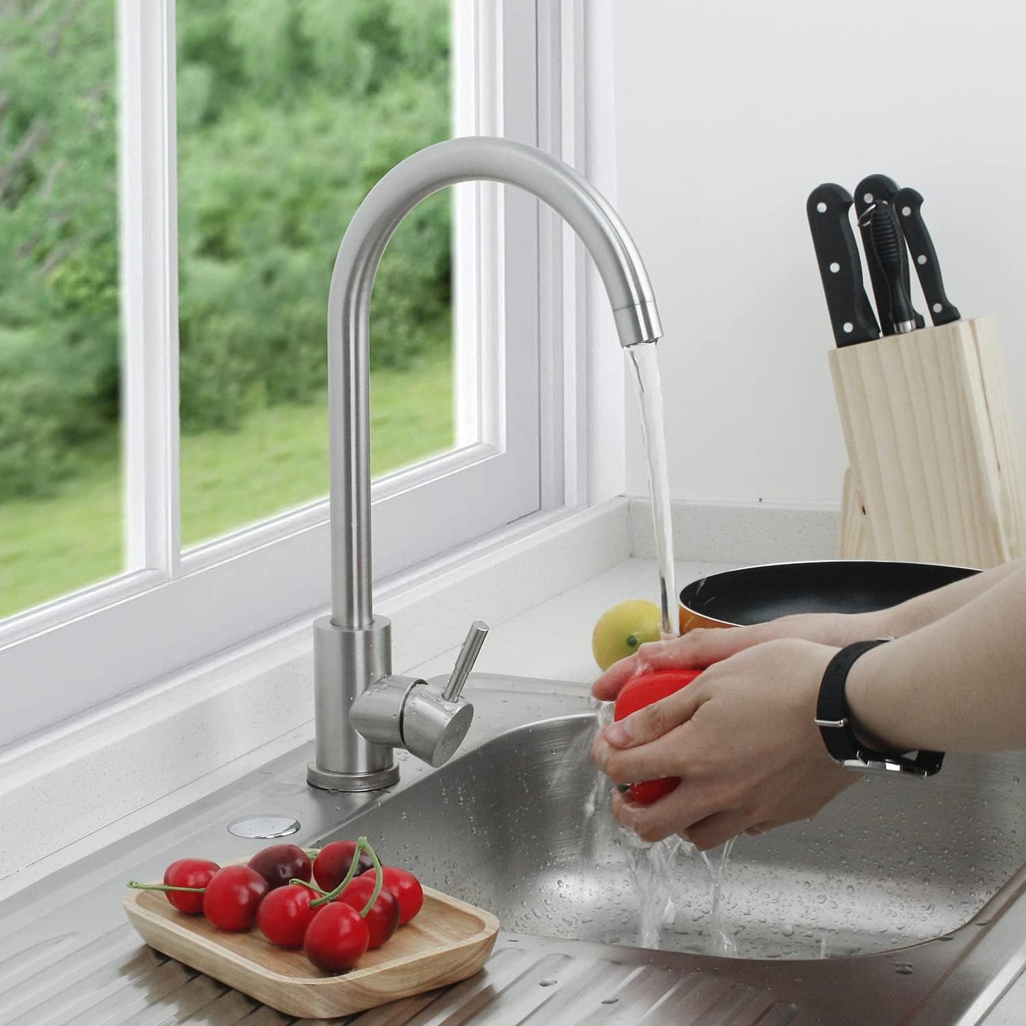 Grifo monomando acero inoxidable para fregadero cocina