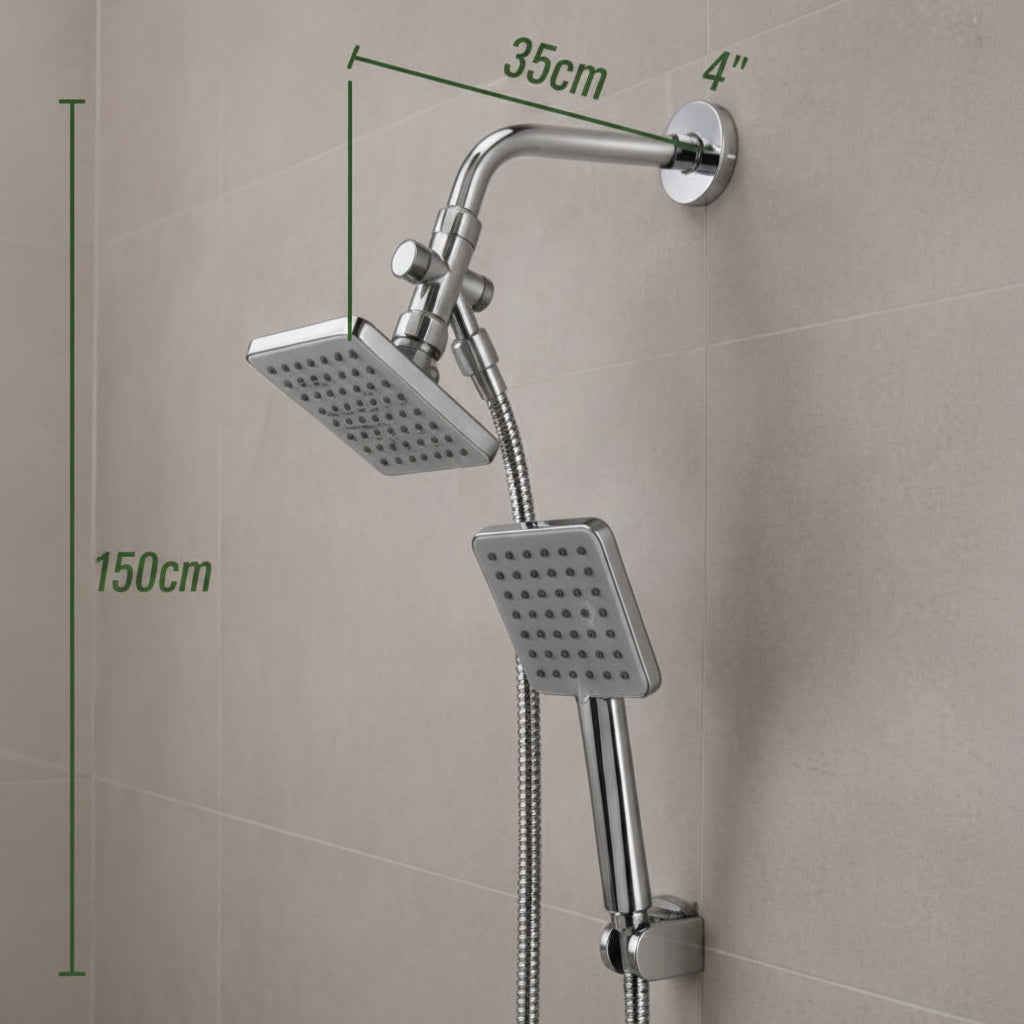 Regadera con Extensión Tipo Teléfono 4" de Lujo - Set Completo Cromado