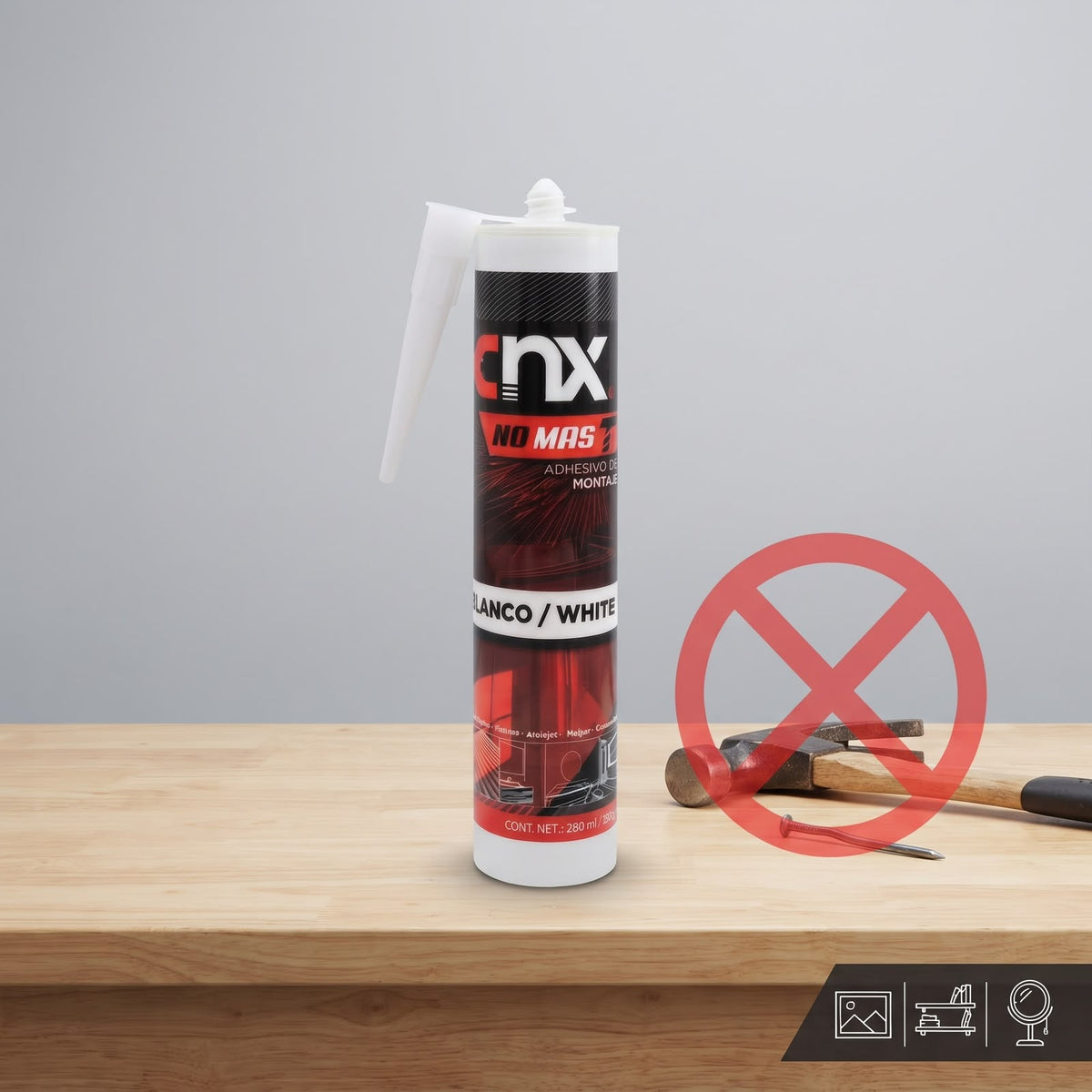 Adhesivo de Montaje CNX "No Más Clavos" Blanco de 280 ml / 385 g (Sustituto de Clavos y Tornillos)