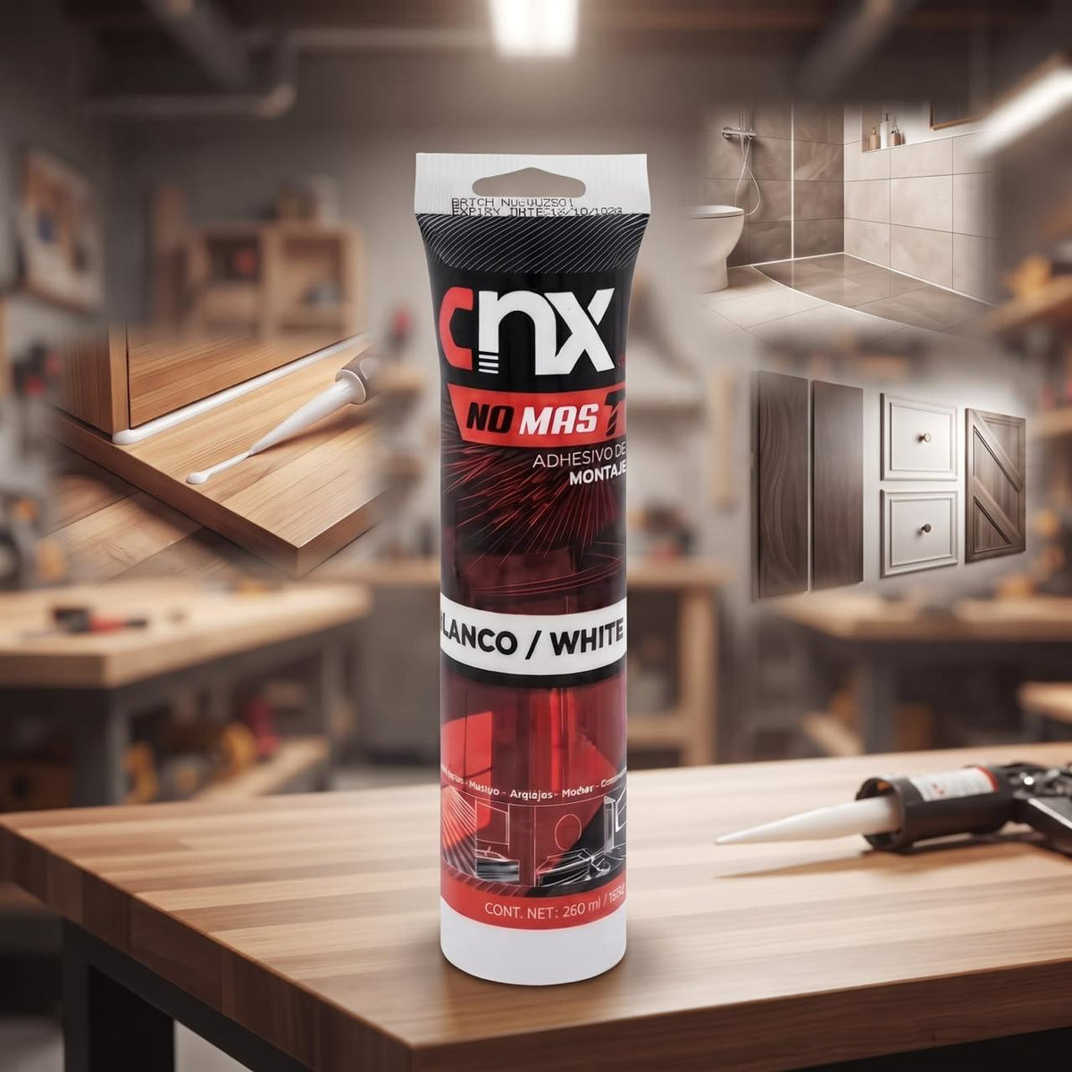 Adhesivo de Montaje Tipo "No Más Clavos" CNX Blanco en Tubo 150 ml (Sustituto de Clavos y Tornillos)