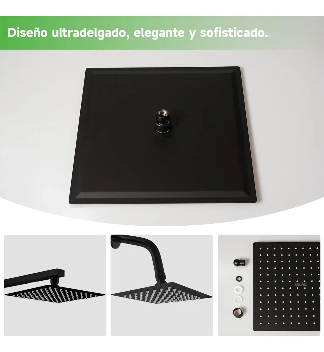 Regadera Cuadrada Solvex 10 Pulgadas Negro Mate