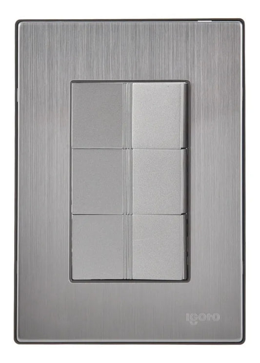 Apagador Triple Placa Acero Inox 125v 15A Igoto Color Plata
