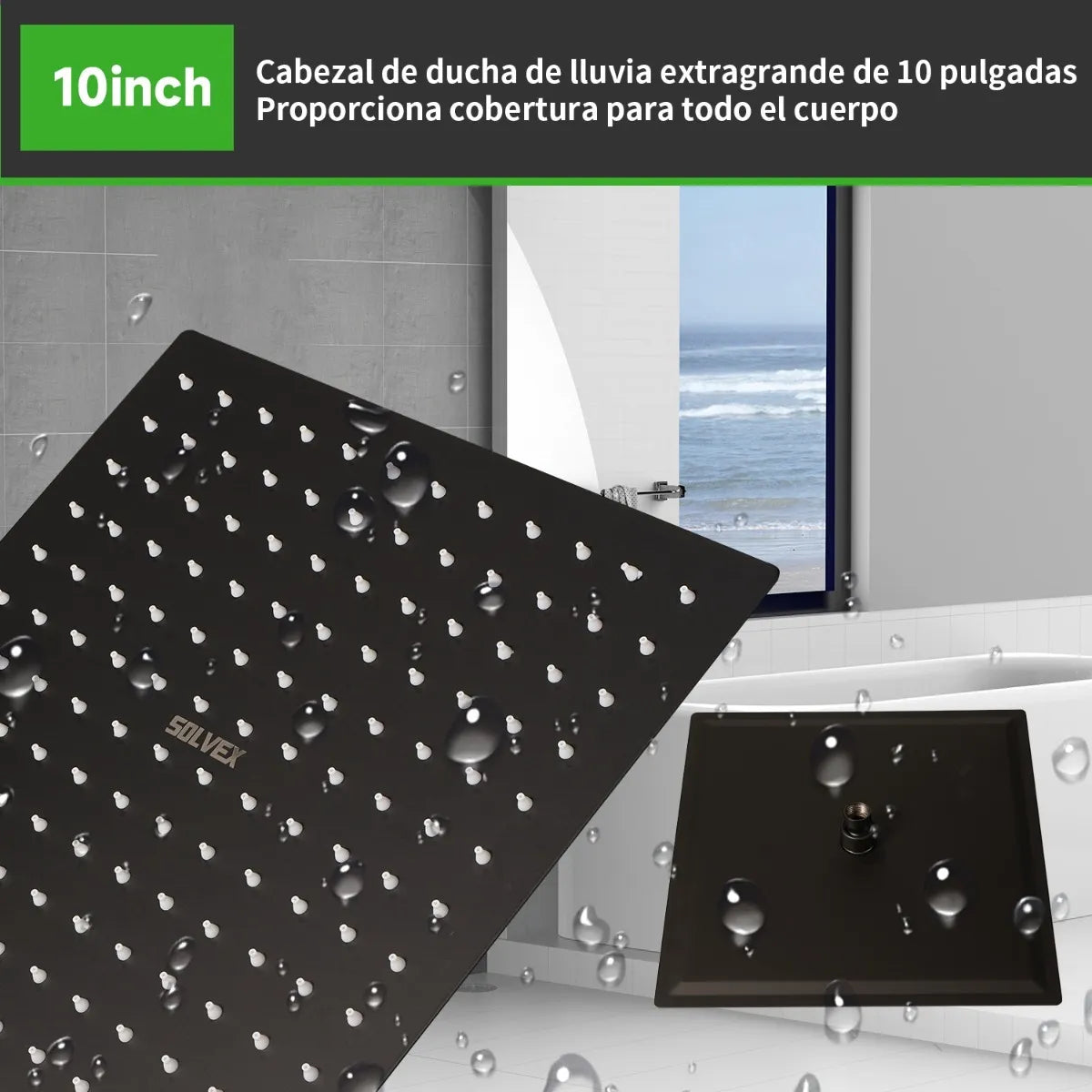 Regadera Cuadrada Solvex 10 Pulgadas Negro Mate