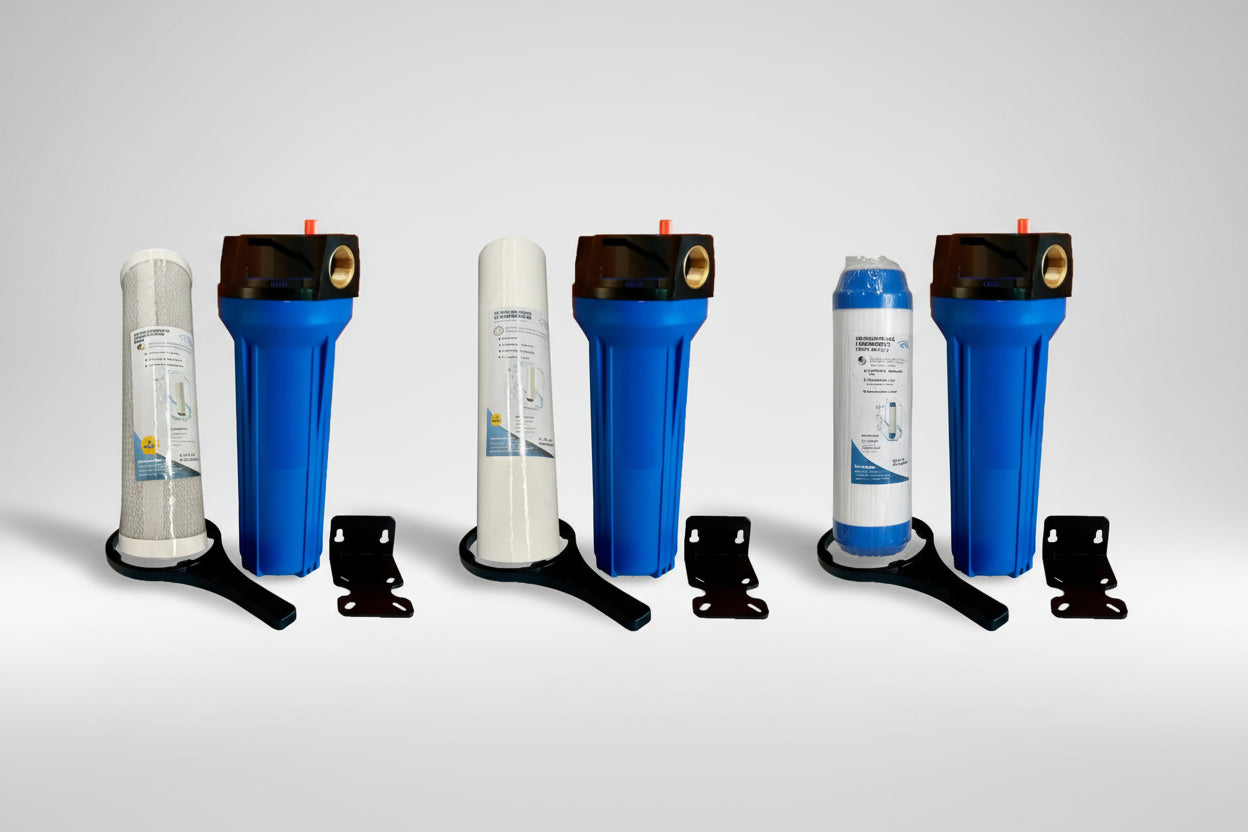 Kit de 3 Repuestos para Purificación de Agua: Sedimentos y Carbón Activado Kit de Repuestos para Purificación de Agua: Sedimentos y Carbón Activado