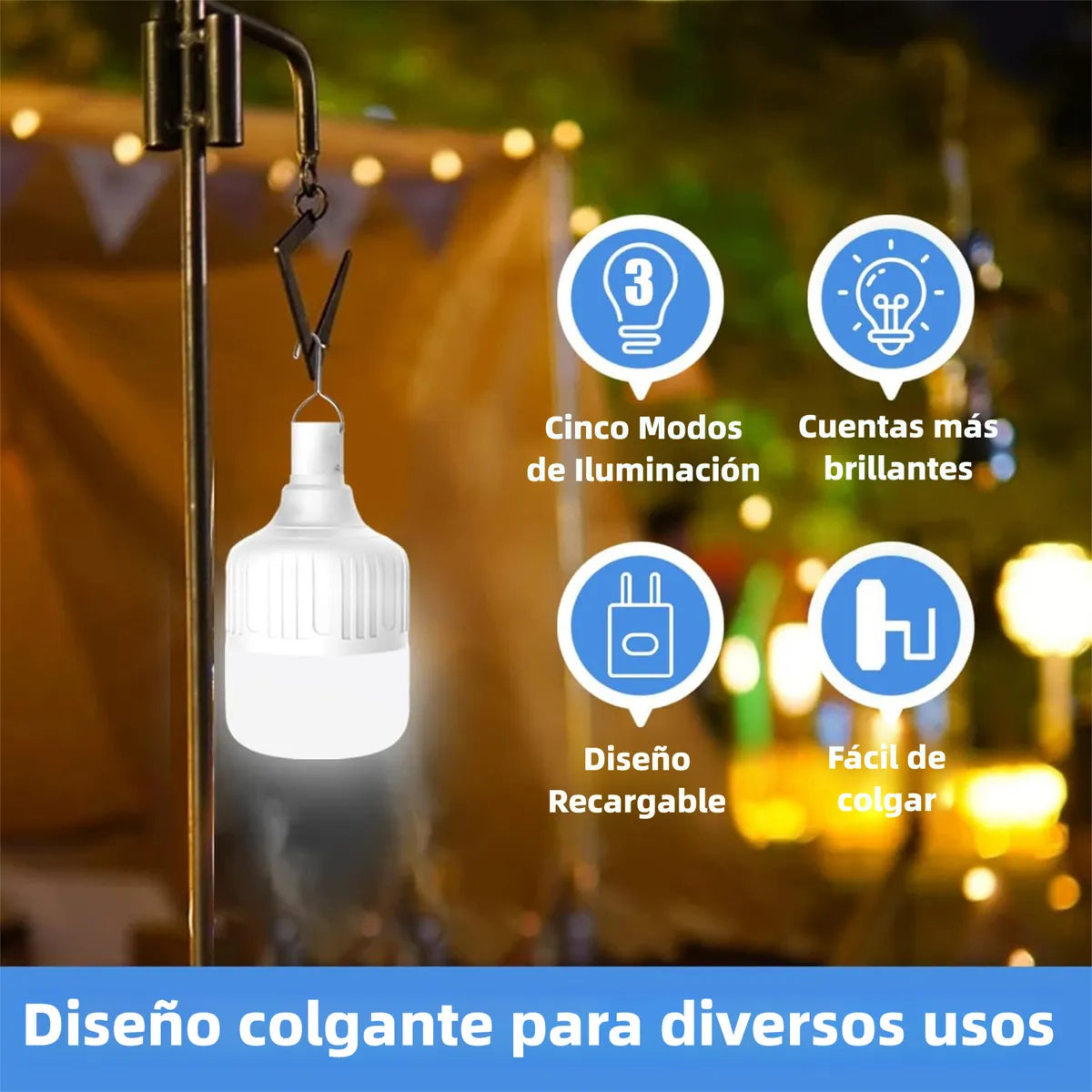 Lampara Led De Emergencia Portatil 24wts  Con Bateria Recargable  Y Gancho Luz Blanco Frío