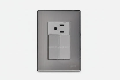 Placa Armada Con 2 Apagadores Sencillos. 1 Contacto De 1 Mód Color Plata