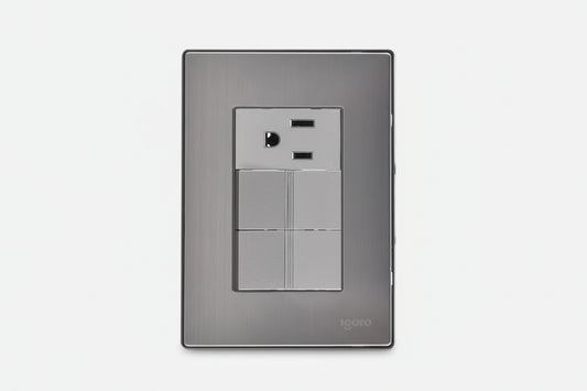 Placa Armada Con 2 Apagadores Sencillos. 1 Contacto De 1 Mód Color Plata