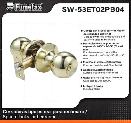 Cerradura Perilla Chapa Bola Puerta Recamara  Dorado