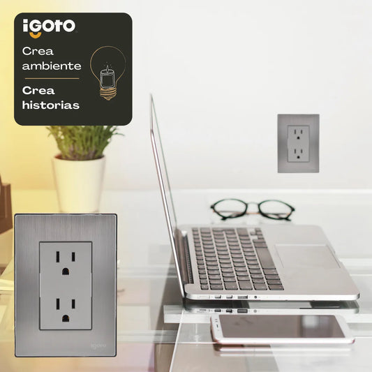 Placa Armada Inox Con Contacto Dúplex, Acero Inoxidable