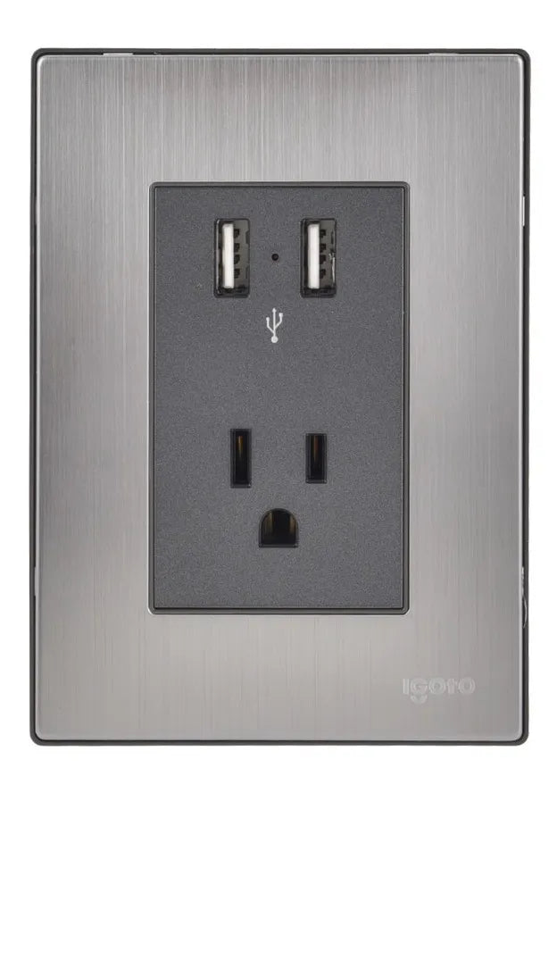 Placa Armada Con 2 Mecanismos De Toma Usb Y 1 Contacto Color Plata