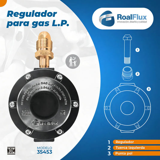 Regulador Gas LP Aluminio 1/4 NPT Lateral Roalflux Baja Presión