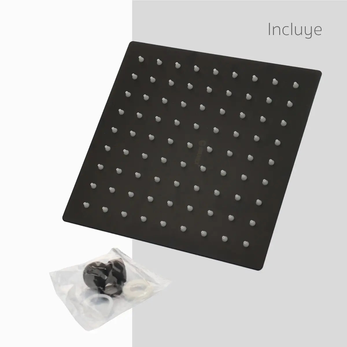 Regadera Cuadrada Solvex 8 Pulgadas Acero Inoxidable - Negro Mate