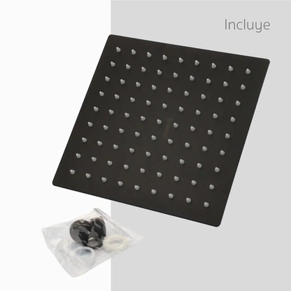 Regadera Cuadrada Solvex 8 Pulgadas Acero Inoxidable - Negro Mate