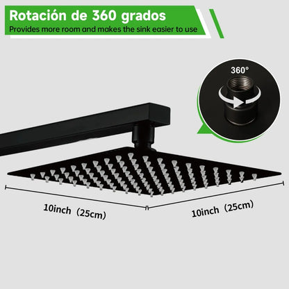 Regadera Cuadrada Solvex 10 Pulgadas Negro Mate
