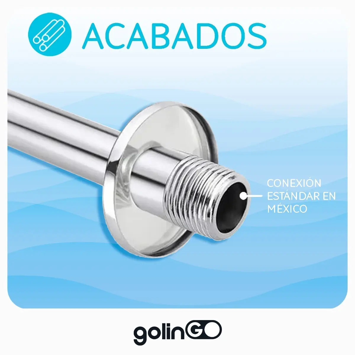 Brazo para regadera Solvex 60 cm inox instalación pared chapetón cromado