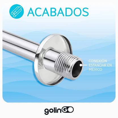 Brazo para regadera Solvex 60 cm inox instalación pared chapetón cromado