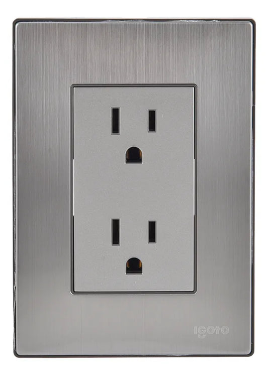 Placa Armada Inox Con Contacto Dúplex, Acero Inoxidable