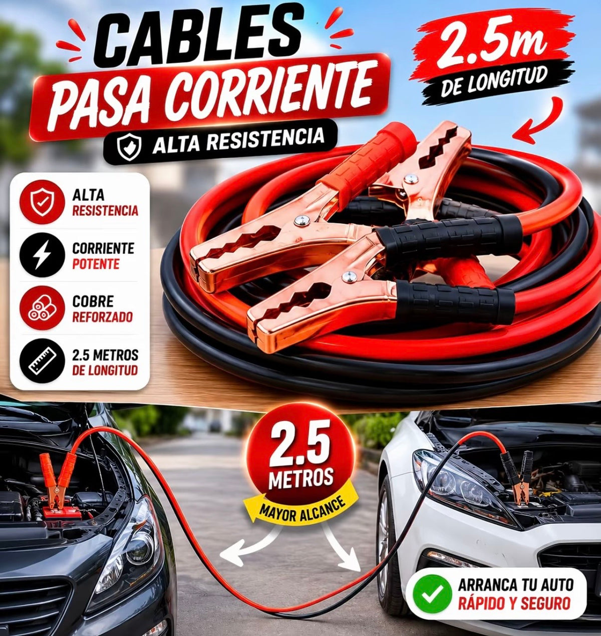 CABLES PASA CORRIENTE 2.50 Metros