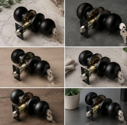Cerradura de Perilla Negro Mate para Recámara + Llaves