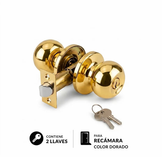 Cerradura Perilla Chapa Bola Puerta Recamara  Dorado