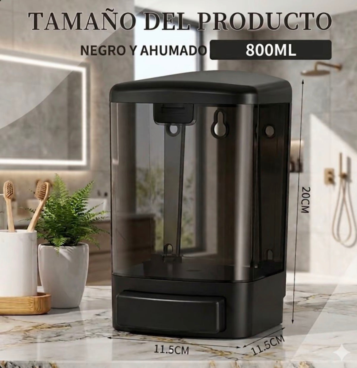 Dispensador De Jabón Líquido Negro 800ml De Lujo