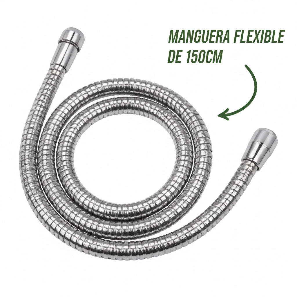 Regadera con Extensión Tipo Teléfono 4" de Lujo - Set Completo Cromado