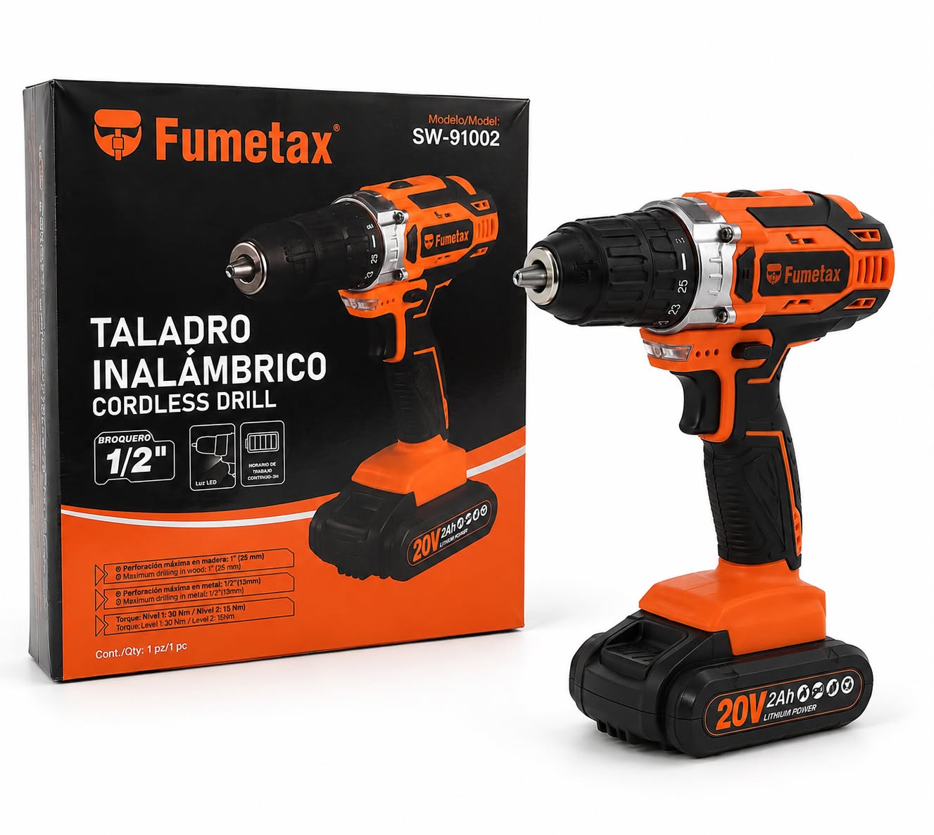 Taladro Inalámbrico  20V 1/2” Profesional con Luz LED USO RUDO Fumetax