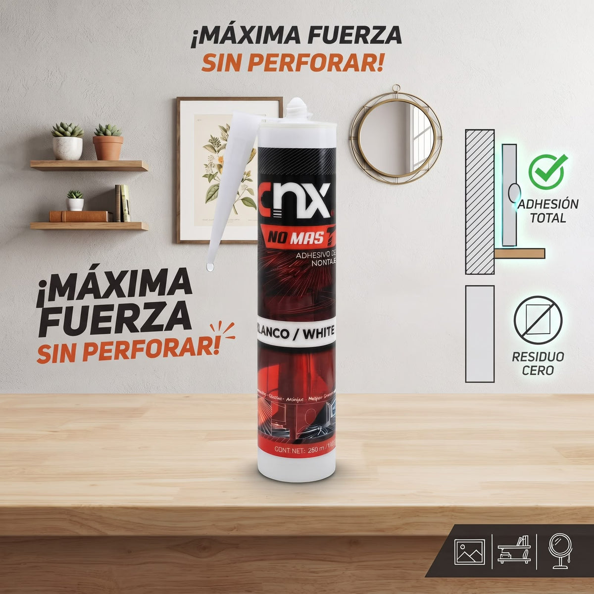 Adhesivo de Montaje CNX "No Más Clavos" Blanco de 280 ml / 385 g (Sustituto de Clavos y Tornillos)