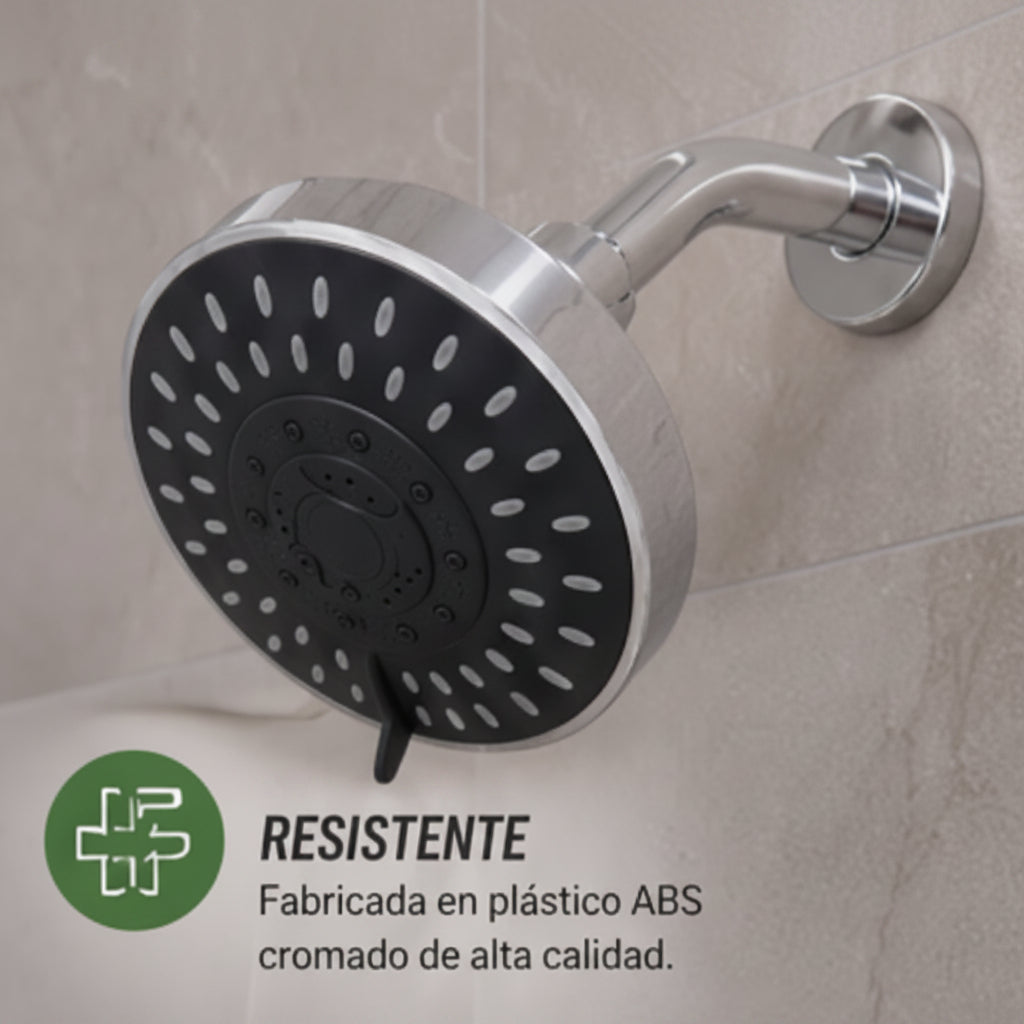 Brazo y Regadera de Lujo  5" con 5 Funciones - Acabado Cromado