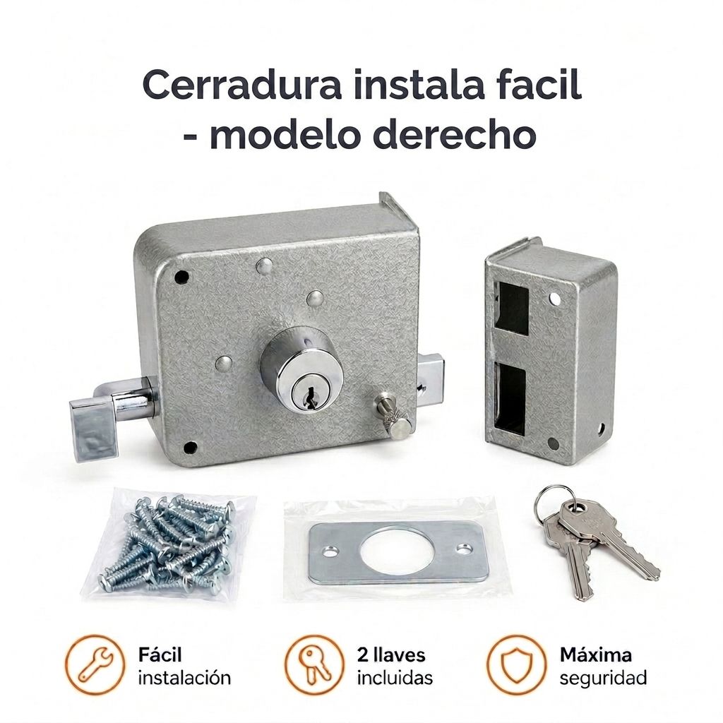 (DERECHA) Cerradura Instala fácil Fumetax - Seguridad para Puertas de Metal o Madera