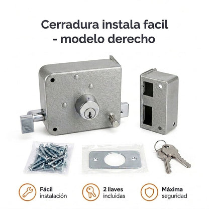 (DERECHA) Cerradura Instala fácil Fumetax - Seguridad para Puertas de Metal o Madera